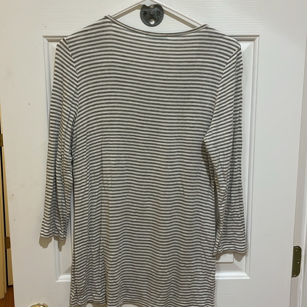 Gray Striped Ruffle Neck Tee - Picture 3 of 3